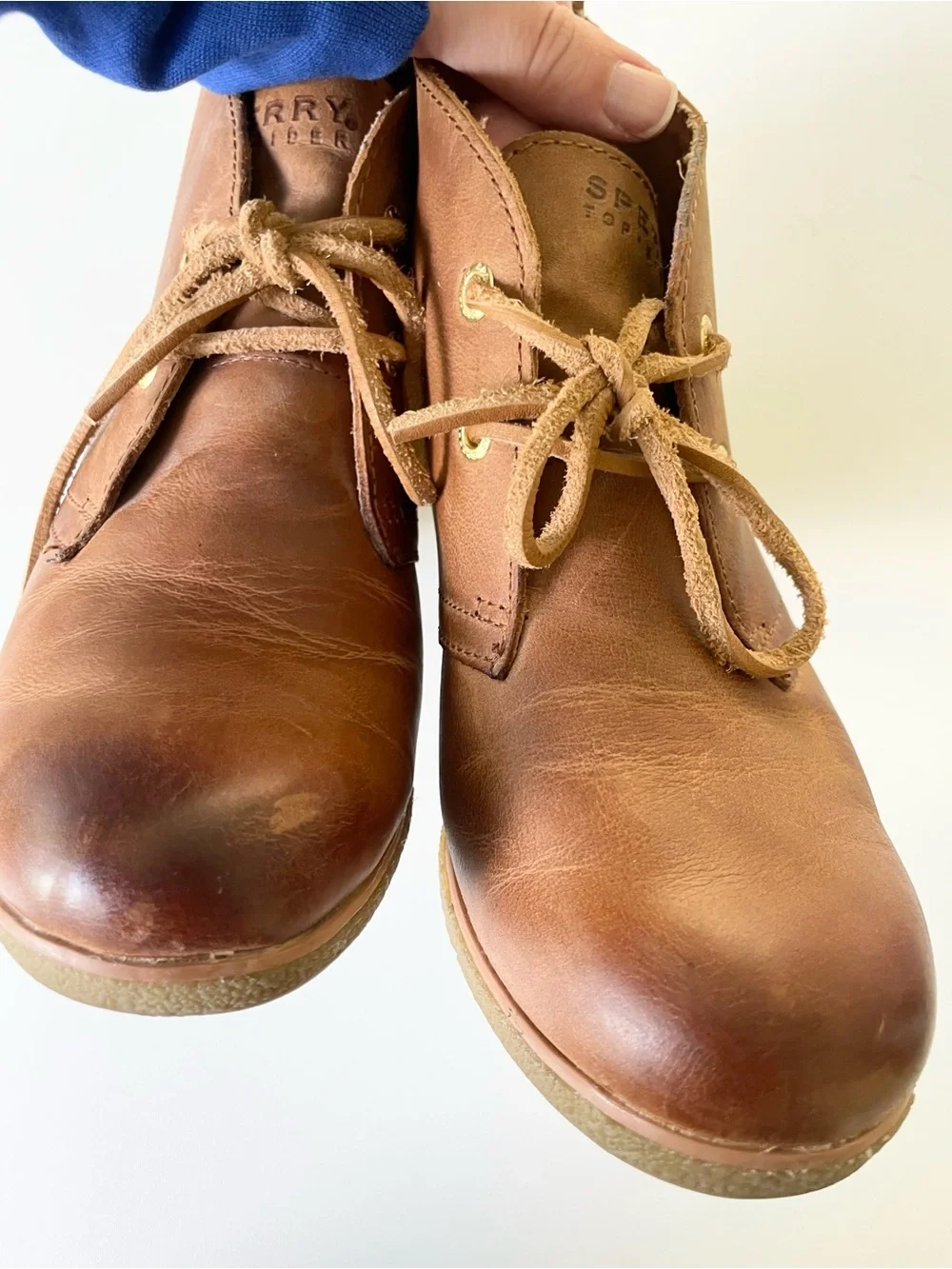 Sperry Top Sider Womens Harlow Burnished Wedge Pump size 7.5 Cognac Tobacco Tan